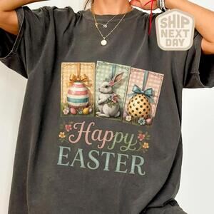 Retro Happy Easter Shirt, Retro Easter Bunny T-Shirt, Floral Easter Rabbit